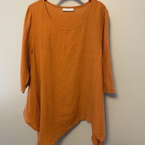 Bryn Walker Lagenlook Asymmetric Hem Linen 3/4 Sleeve Tunic Blouse Size S